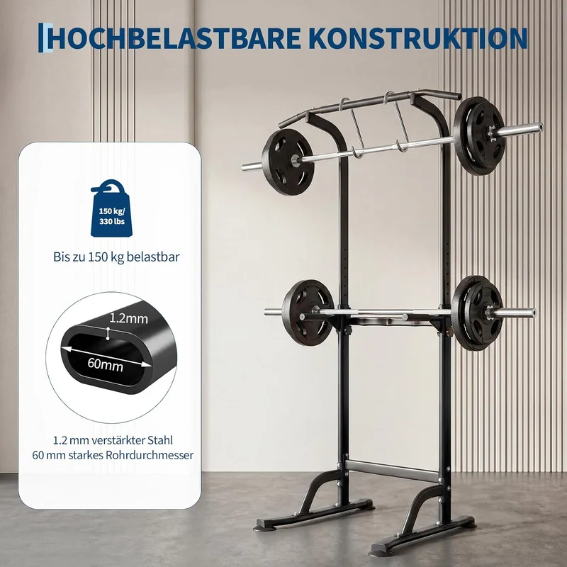 Power Tower Dip Station, Freistehende Klimmzugstange 210 cm, 10-Fach Höhenverstellbare Kraftstation