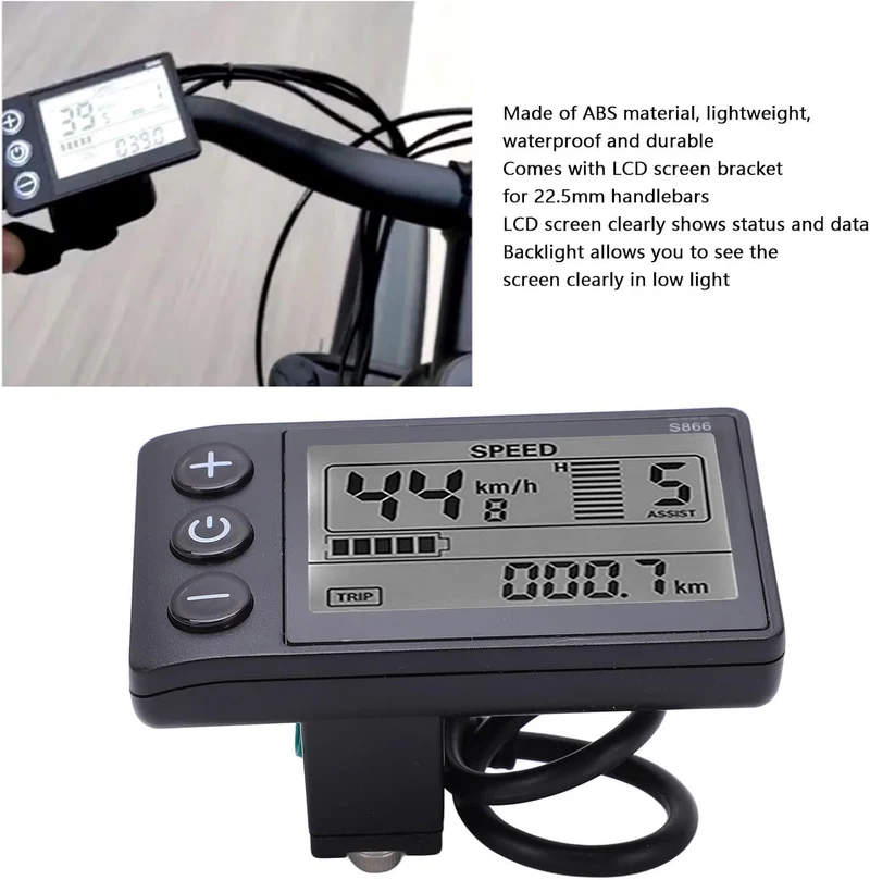 S866 Elektrofahrrad-LCD-Display-Messgerät, 24 V, 36 V, 48 V, Bedienfeld mit Stecker, Kompatibel mit