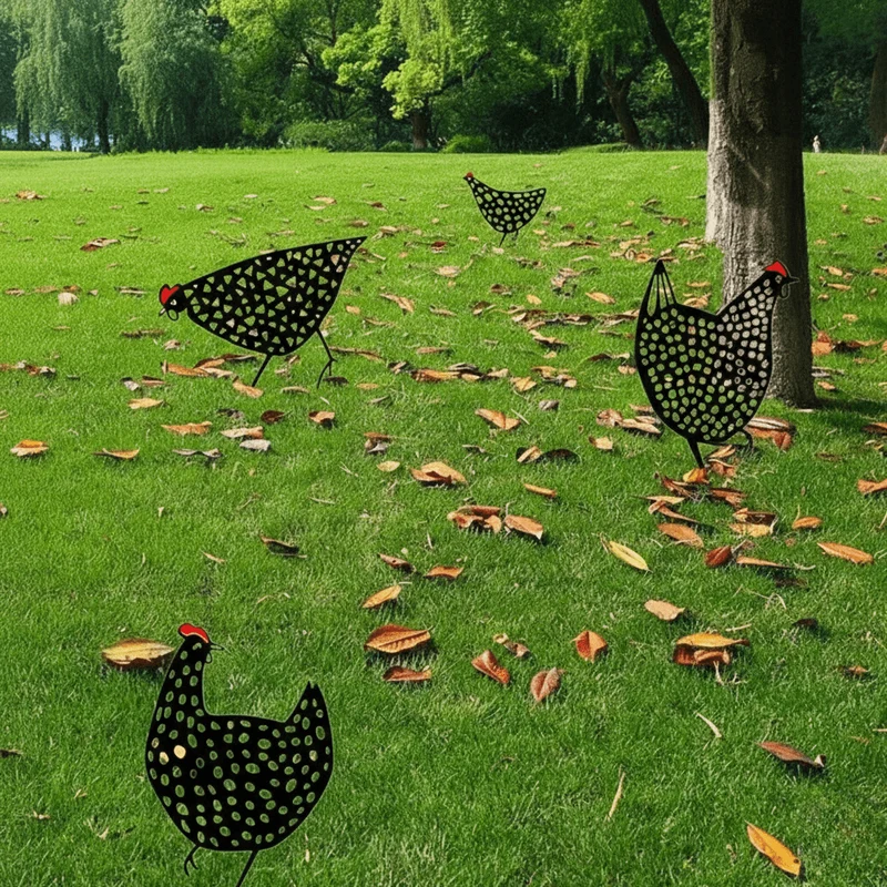 Galvona | Vintage Huhn Gartenskulptur aus Acryl – Dekoratives 5er Set