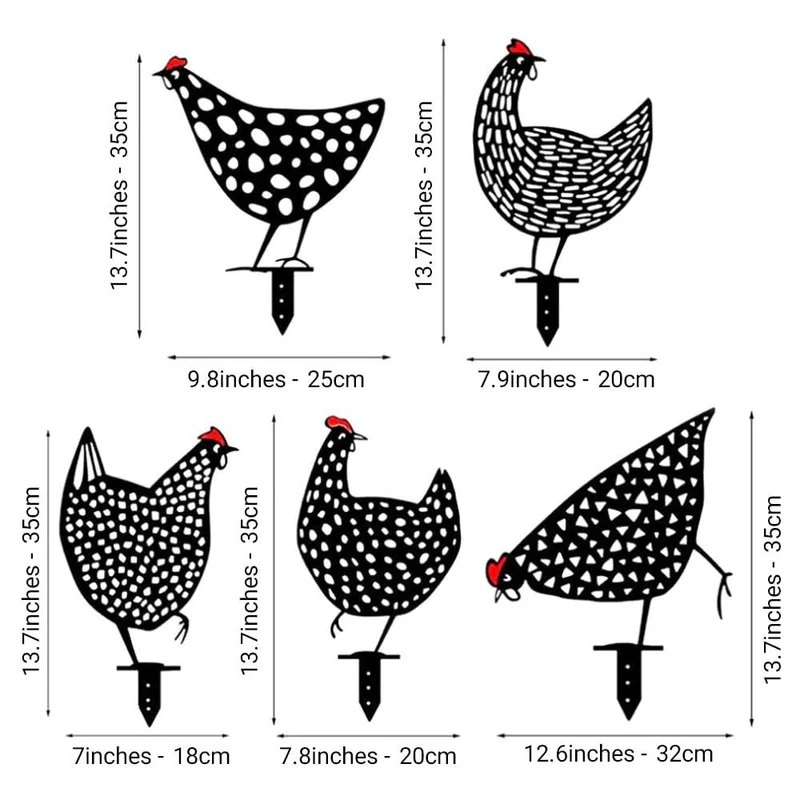 Galvona | Vintage Huhn Gartenskulptur aus Acryl – Dekoratives 5er Set