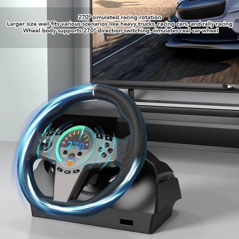 XUMIUZIY Rennrad mit Pedalen und Schalthebel, 270 Gaming Lenkrad, Echtes Force Feedback, Antriebsrad