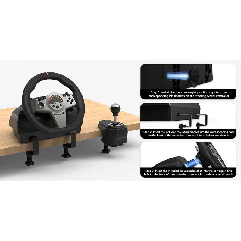 XUMIUZIY Rennrad mit Pedalen und Schalthebel, 270 Gaming Lenkrad, Echtes Force Feedback, Antriebsrad