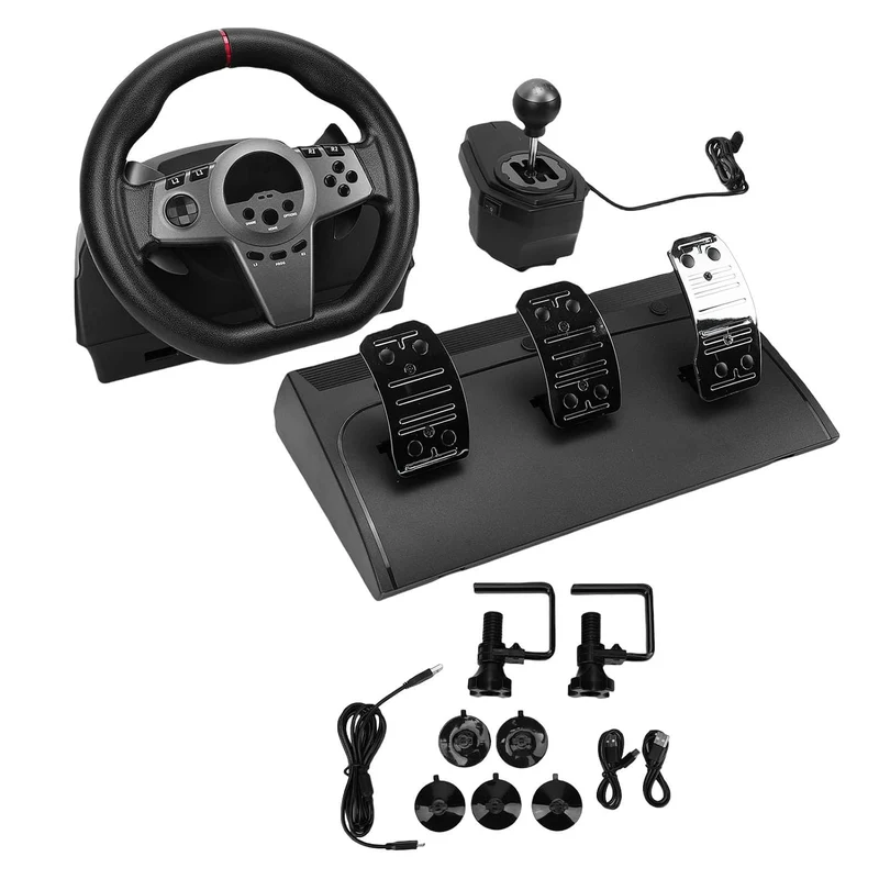 XUMIUZIY Rennrad mit Pedalen und Schalthebel, 270 Gaming Lenkrad, Echtes Force Feedback, Antriebsrad