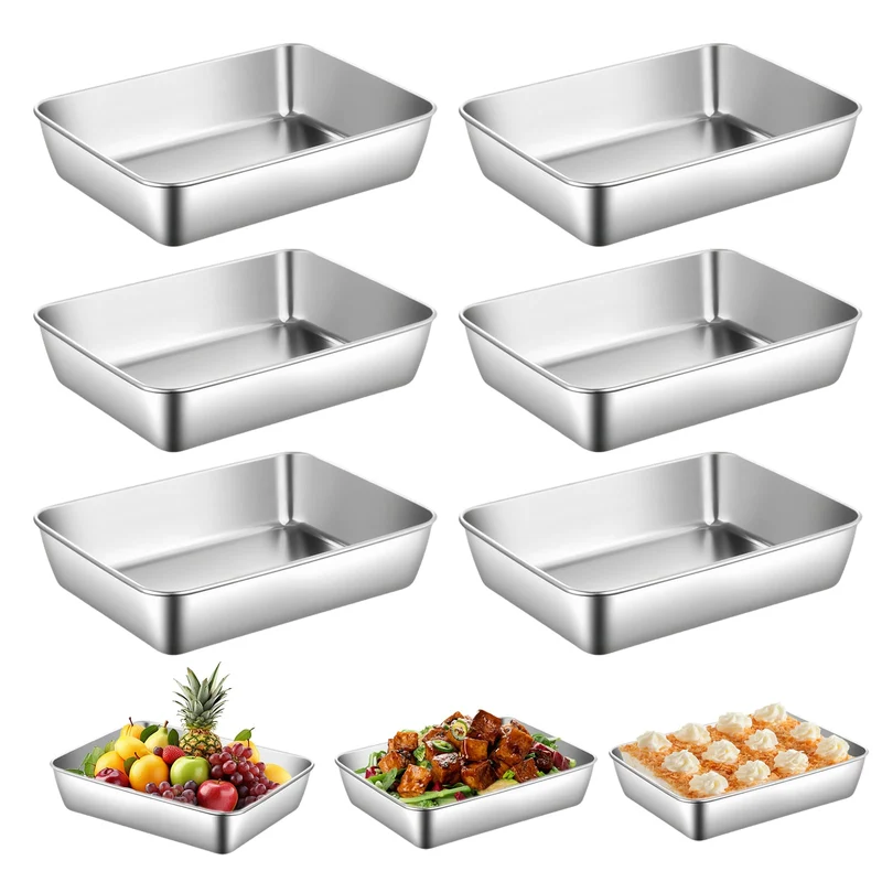 6 Stück Edelstahl Panierstrasse Rechteckig, 25.5x20x5.5cm Edelstahl Panierschalen Set, Vielseitig Sc