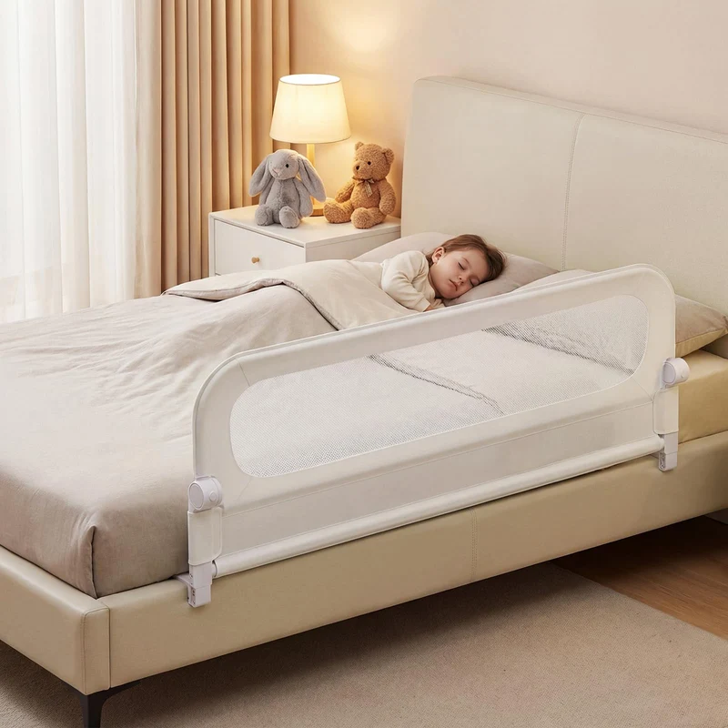 FANTASK Bettgitter klappbar, 150 x 60 cm, Kinderschutzgitter mit U-förmigem Gestell & Gurt, Bettschu