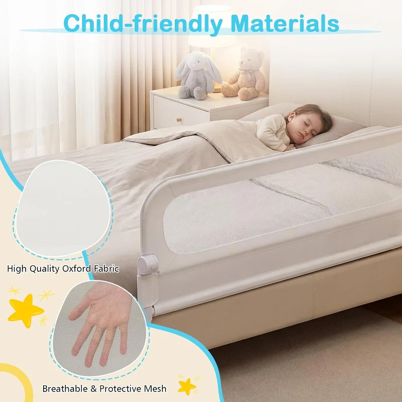 FANTASK Bettgitter klappbar, 150 x 60 cm, Kinderschutzgitter mit U-förmigem Gestell & Gurt, Bettschu