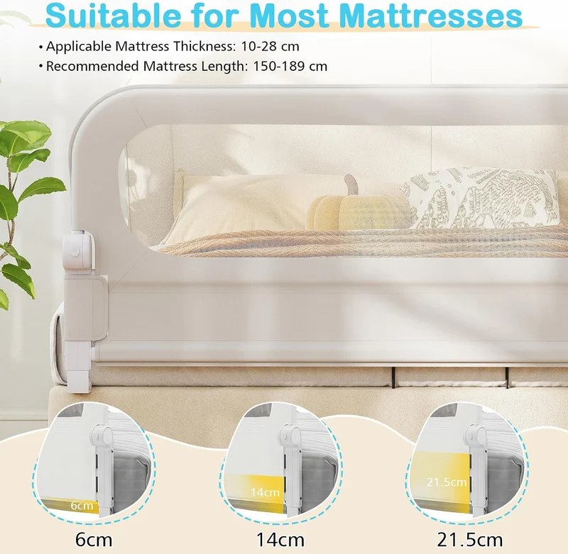 FANTASK Bettgitter klappbar, 150 x 60 cm, Kinderschutzgitter mit U-förmigem Gestell & Gurt, Bettschu