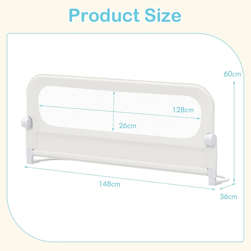 FANTASK Bettgitter klappbar, 150 x 60 cm, Kinderschutzgitter mit U-förmigem Gestell & Gurt, Bettschu