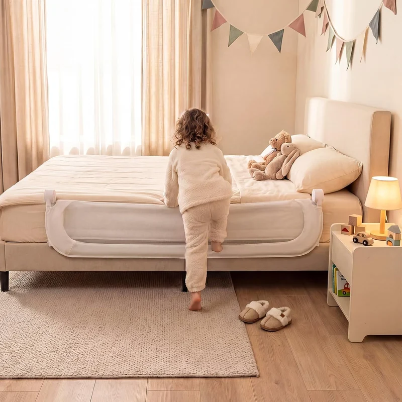 FANTASK Bettgitter klappbar, 150 x 60 cm, Kinderschutzgitter mit U-förmigem Gestell & Gurt, Bettschu