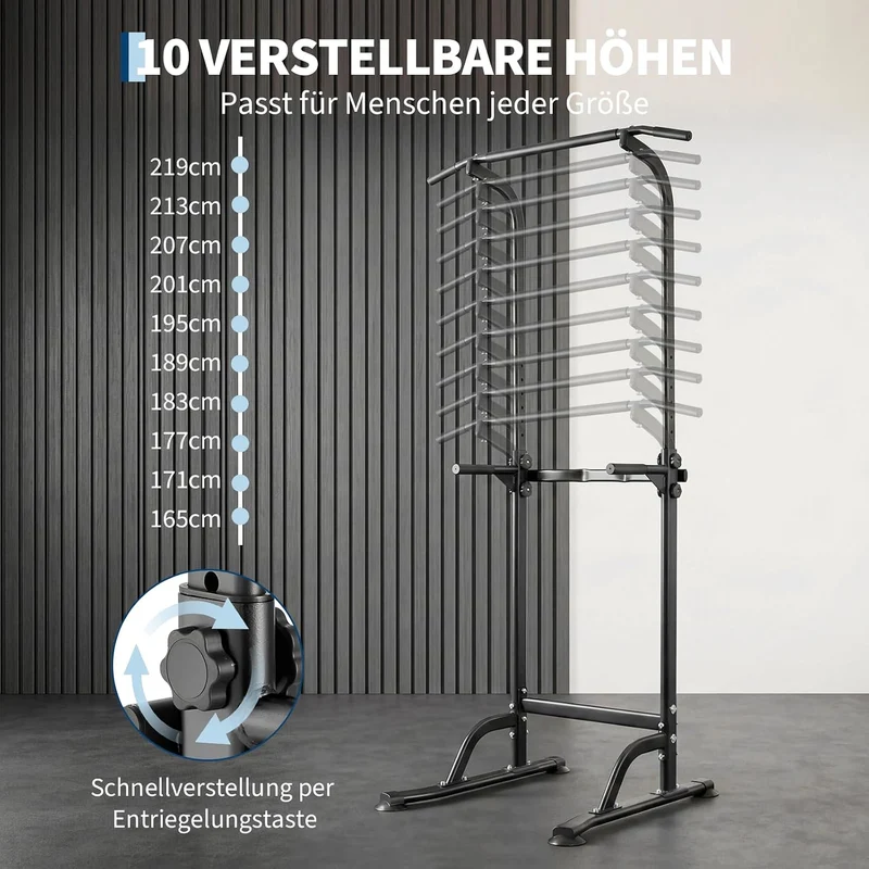 Power Tower Klimmzugstange Mit Dip Station Höhenverstellbar 150kg Belastbar Schwarz, Schwarz