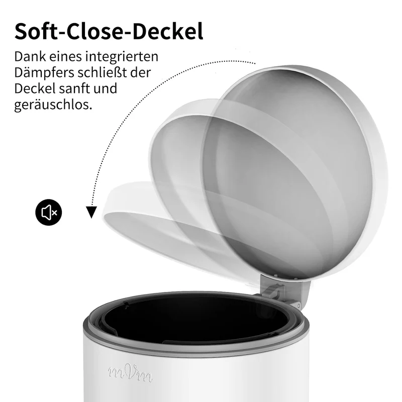 mVm Mülleimer Küche 20L, Mülleimer mit Deckel, Weiss Weiss 20L, Weiss 20L