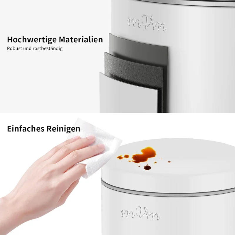 mVm Mülleimer Küche 20L, Mülleimer mit Deckel, Weiss Weiss 20L, Weiss 20L