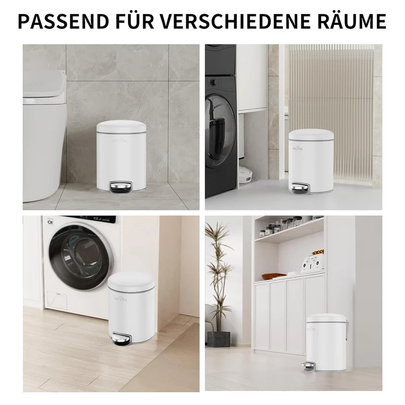 mVm Mülleimer Küche 20L, Mülleimer mit Deckel, Weiss Weiss 20L, Weiss 20L