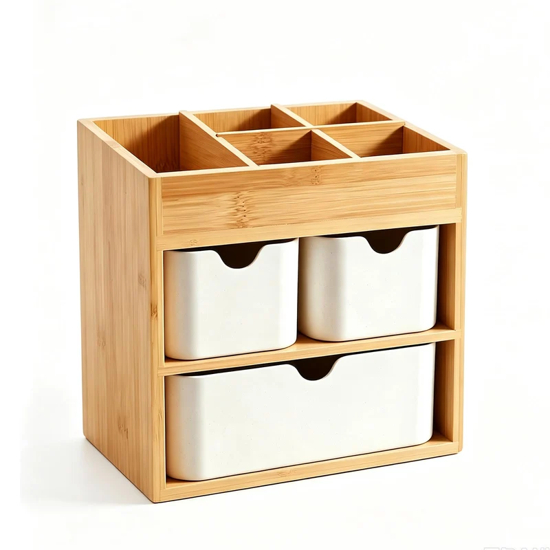 Kosmetikorganiser Make up Organizer Bambus, Schreibtisch Organizer mit 3 Schubladen & herausnehmbare