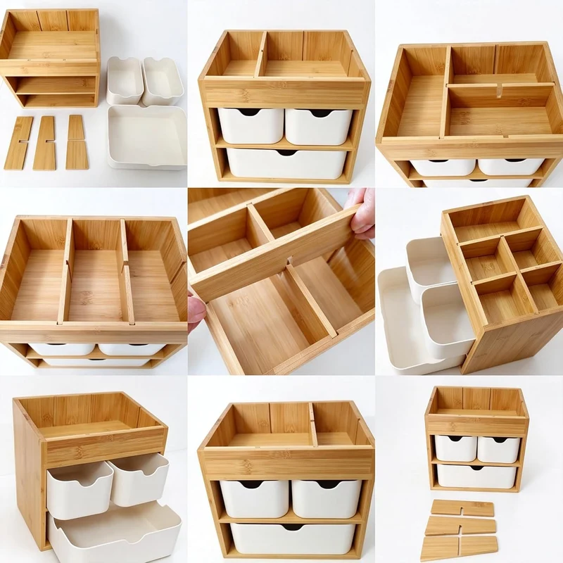 Kosmetikorganiser Make up Organizer Bambus, Schreibtisch Organizer mit 3 Schubladen & herausnehmbare