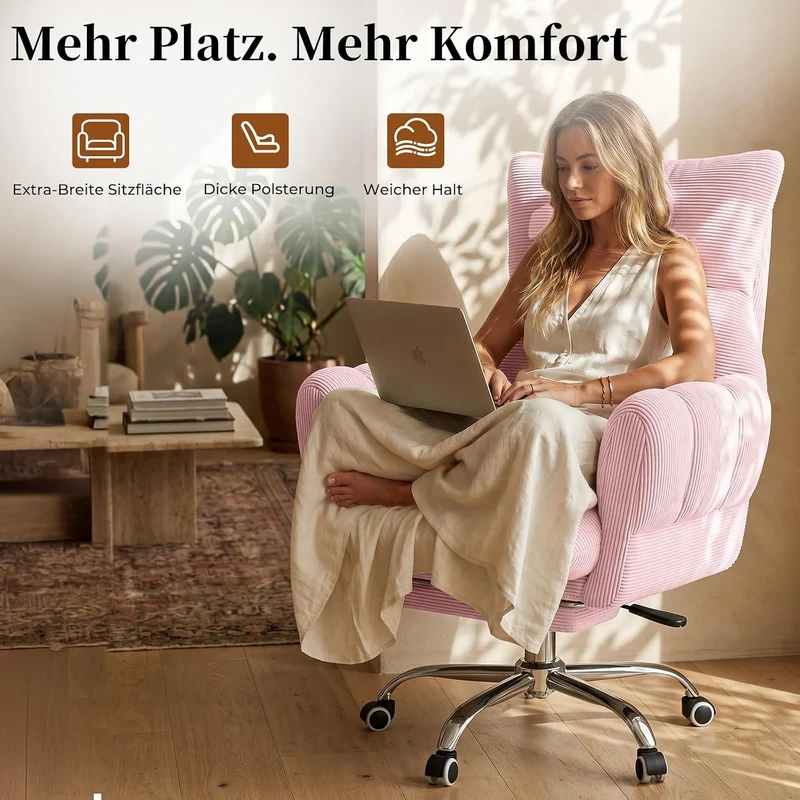 HOMRELEXA Bürostuhl, Schreibtischstuhl mit Fussstütze, klappbaren Armlehnen,