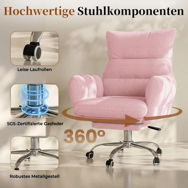 HOMRELEXA Bürostuhl, Schreibtischstuhl mit Fussstütze, klappbaren Armlehnen,