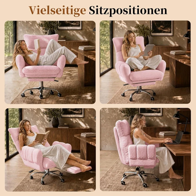 HOMRELEXA Bürostuhl, Schreibtischstuhl mit Fussstütze, klappbaren Armlehnen,