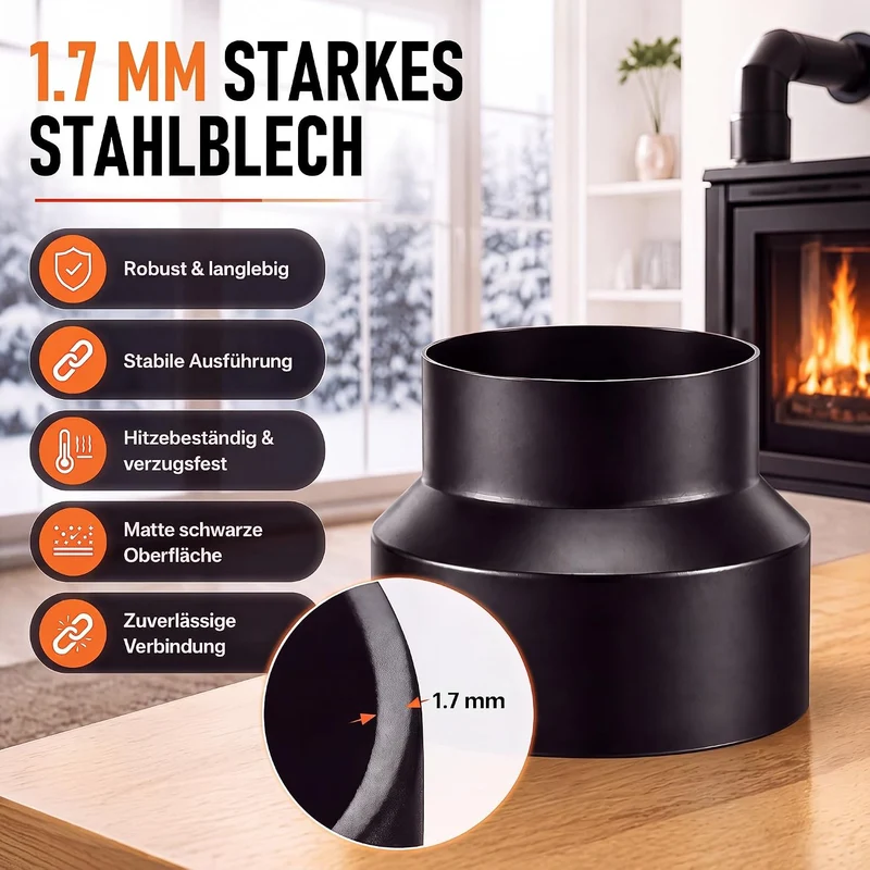 Enhon Ofenrohr Reduzierung 150 auf 120 mm, 1.7 mm Stark Stahl Reduzierungsstück, Kaminrohr Reduzieru