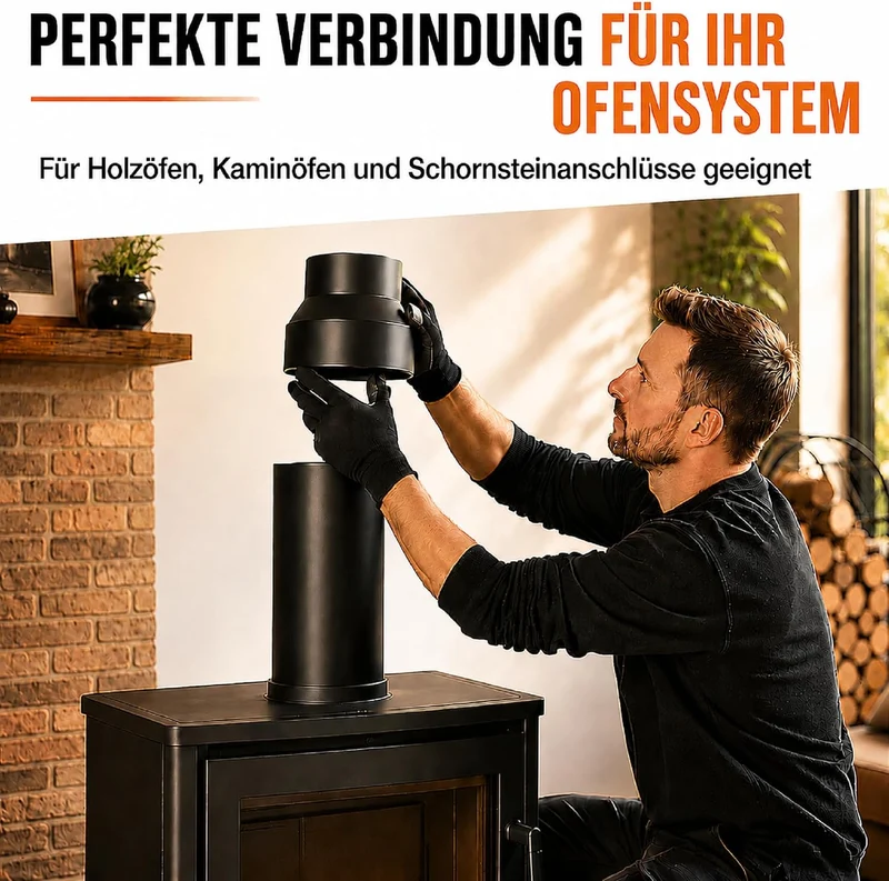 Enhon Ofenrohr Reduzierung 150 auf 120 mm, 1.7 mm Stark Stahl Reduzierungsstück, Kaminrohr Reduzieru