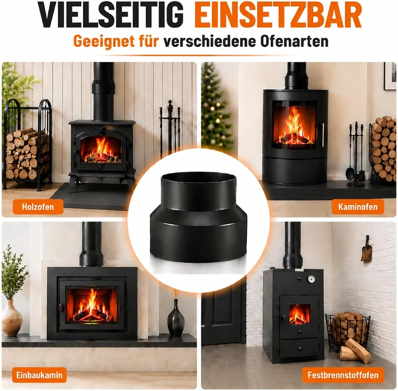 Enhon Ofenrohr Reduzierung 150 auf 120 mm, 1.7 mm Stark Stahl Reduzierungsstück, Kaminrohr Reduzieru