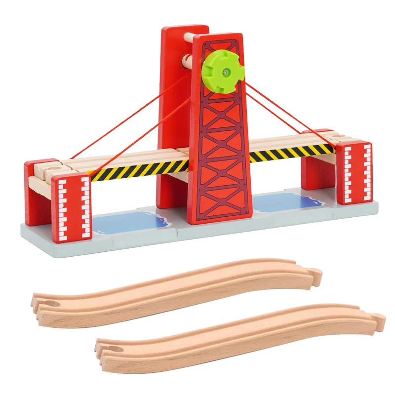 Holzeisenbahn Zubehör, kompatibel mit Allen gängigen Holzeisenbahn-Systemen Rote Hubbrücke, Rote Hub
