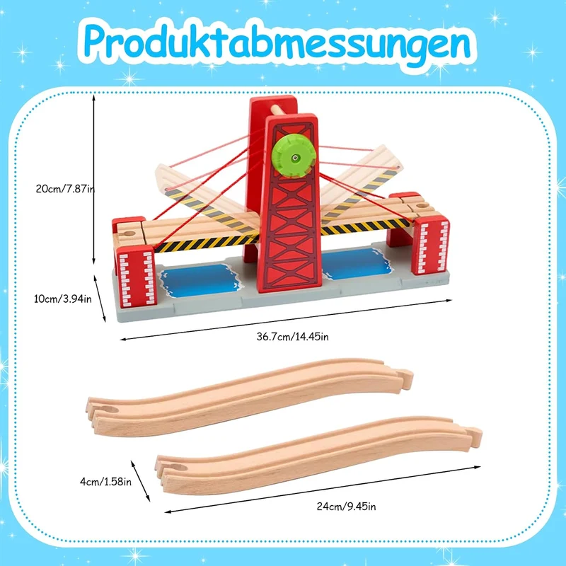 Holzeisenbahn Zubehör, kompatibel mit Allen gängigen Holzeisenbahn-Systemen Rote Hubbrücke, Rote Hub