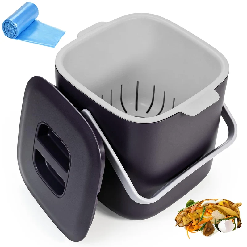 Biomülleimer Küche - 4L Komposteimer küche mit Deckel und Herausnehmbarer Sieb, Geruchsdicht Mülleim