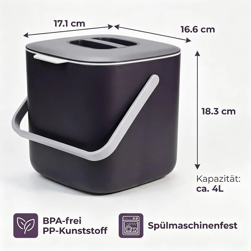 Biomülleimer Küche - 4L Komposteimer küche mit Deckel und Herausnehmbarer Sieb, Geruchsdicht Mülleim
