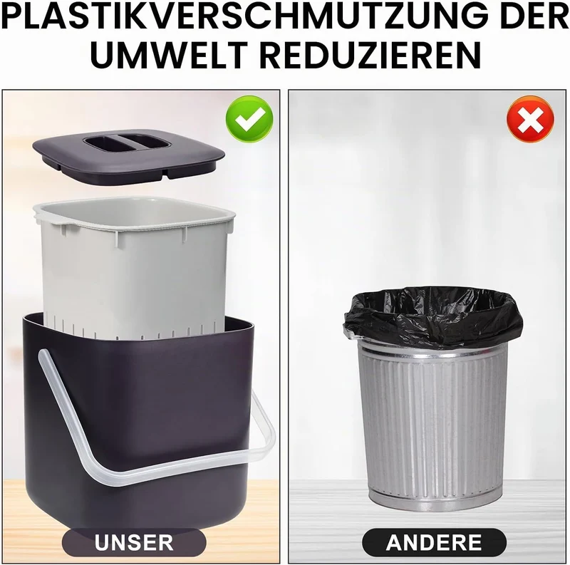 Biomülleimer Küche - 4L Komposteimer küche mit Deckel und Herausnehmbarer Sieb, Geruchsdicht Mülleim