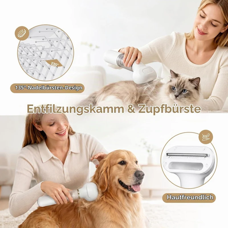 Handheld Hundestaubsauger mit Bürste - Kabelloser Hundeschermaschine，Saugleistung bis zu 10KPA, mit