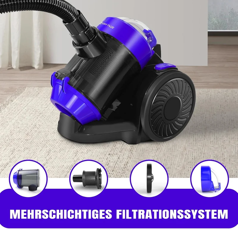 YouseaHome 1200W Beutelloser Zylinderstaubsauger Elektrischer Staubsauger für Haustiere, Leichter Bo