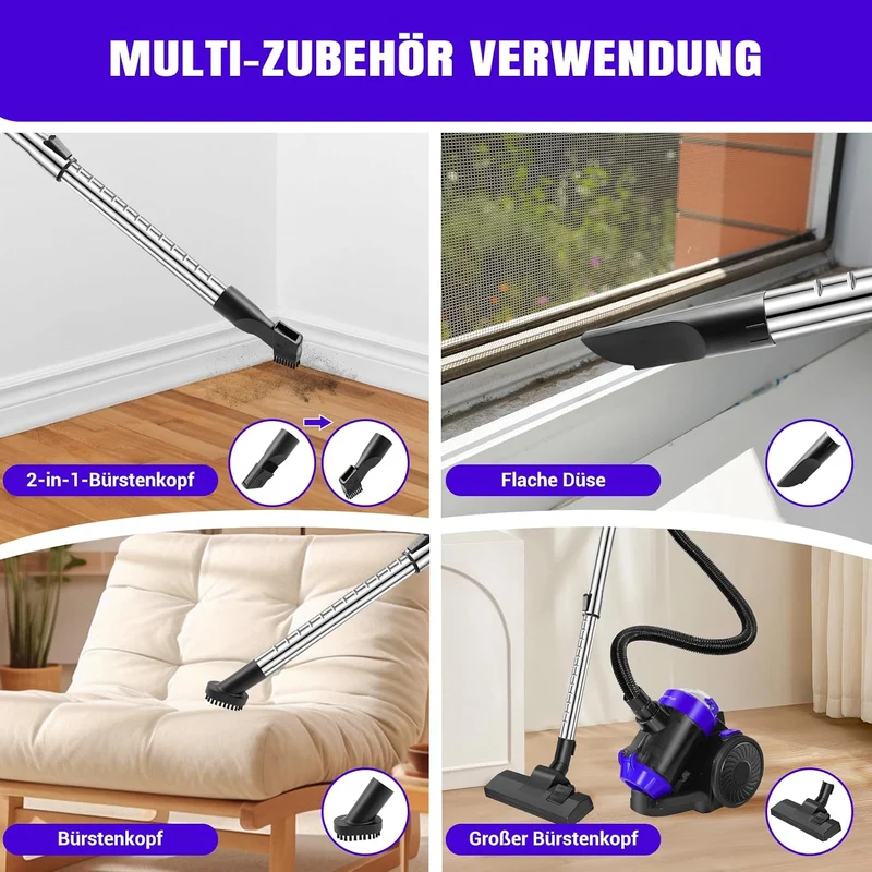 YouseaHome 1200W Beutelloser Zylinderstaubsauger Elektrischer Staubsauger für Haustiere, Leichter Bo