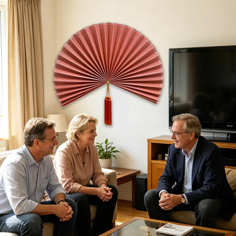 Dekorativer Wandfächer ca. 102 cm grosse hängbare Wanddekoration Rot, Rot