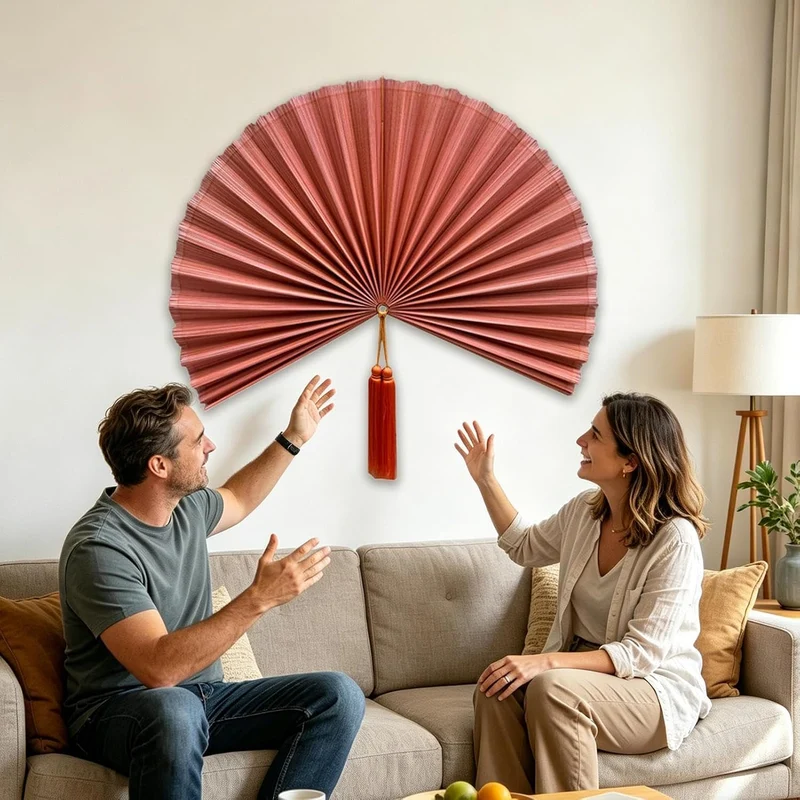 Dekorativer Wandfächer ca. 102 cm grosse hängbare Wanddekoration Rot, Rot
