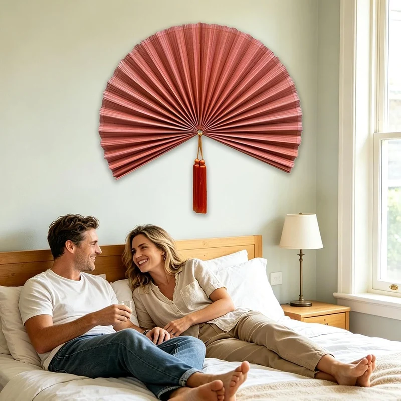 Dekorativer Wandfächer ca. 102 cm grosse hängbare Wanddekoration Rot, Rot