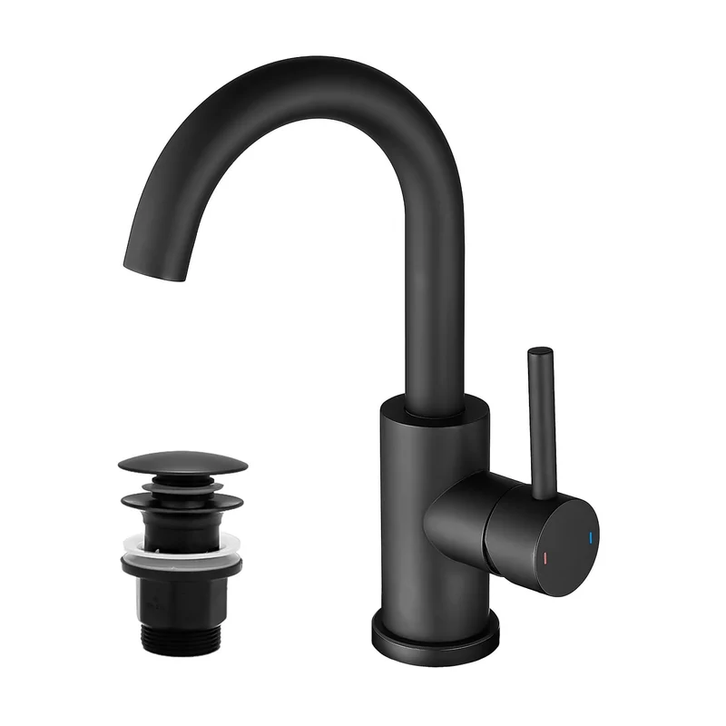 Wasserhahn Bad Hoch Mit Ablaufgarnitur,Badarmatur Schwarz, Schwarz