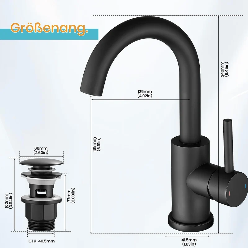 Wasserhahn Bad Hoch Mit Ablaufgarnitur,Badarmatur Schwarz, Schwarz