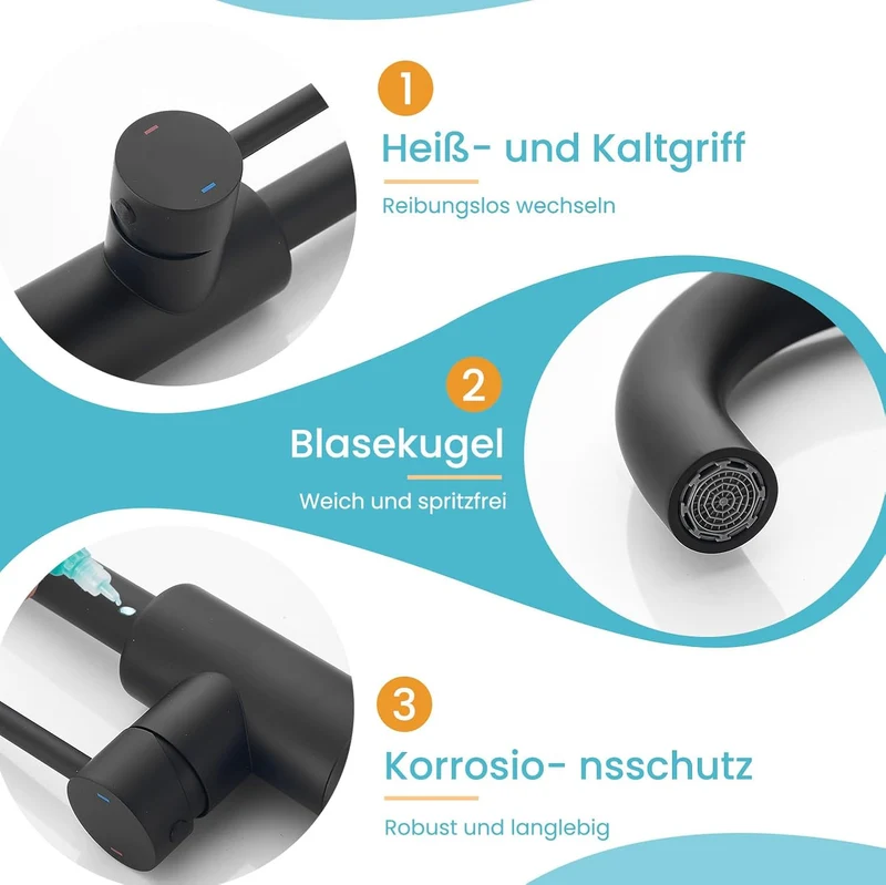 Wasserhahn Bad Hoch Mit Ablaufgarnitur,Badarmatur Schwarz, Schwarz