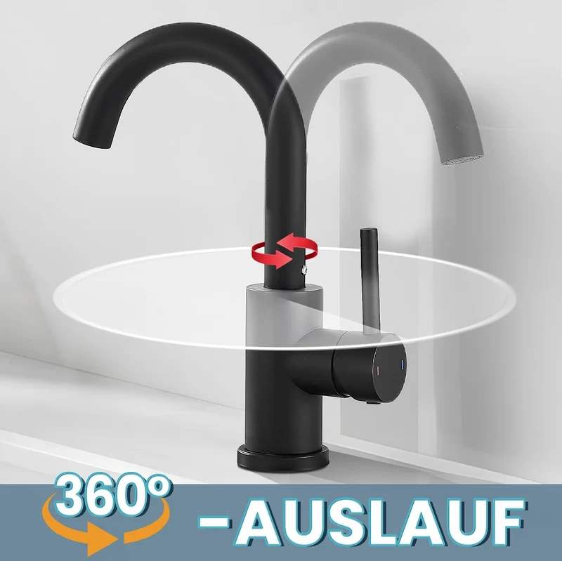 Wasserhahn Bad Hoch Mit Ablaufgarnitur,Badarmatur Schwarz, Schwarz