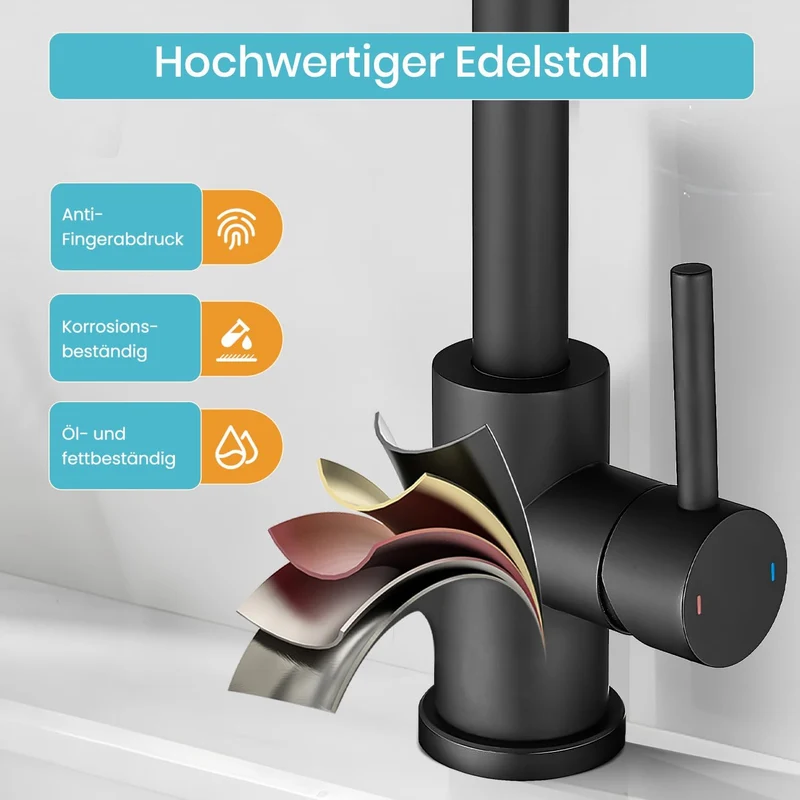 Wasserhahn Bad Hoch Mit Ablaufgarnitur,Badarmatur Schwarz, Schwarz