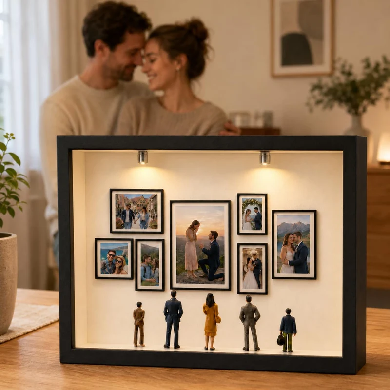 DIY Mini Museums Silhouetten box, 3D Bilderrahmen für 7 Fotos und 5 Miniaturfiguren, personalisierba