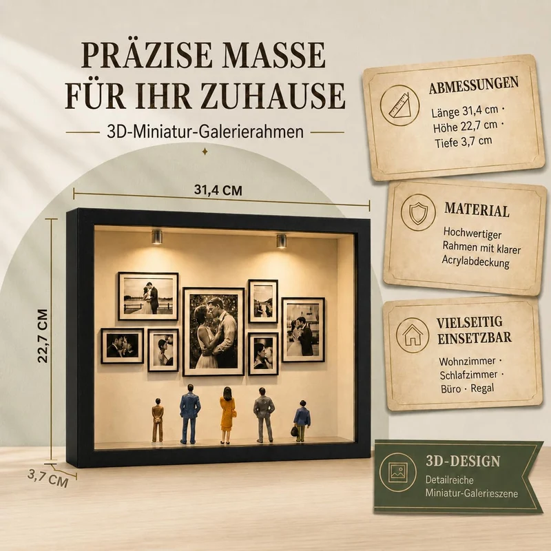 DIY Mini Museums Silhouetten box, 3D Bilderrahmen für 7 Fotos und 5 Miniaturfiguren, personalisierba