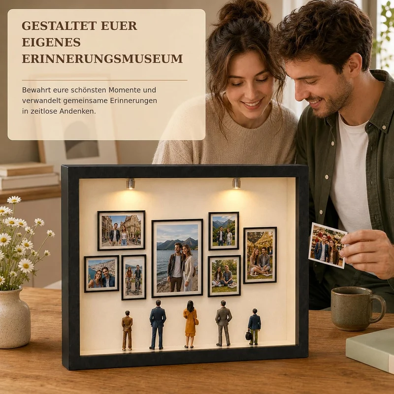 DIY Mini Museums Silhouetten box, 3D Bilderrahmen für 7 Fotos und 5 Miniaturfiguren, personalisierba
