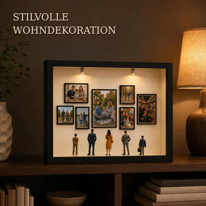 DIY Mini Museums Silhouetten box, 3D Bilderrahmen für 7 Fotos und 5 Miniaturfiguren, personalisierba