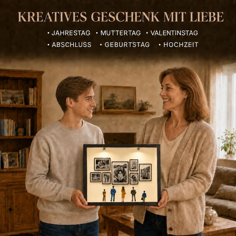 DIY Mini Museums Silhouetten box, 3D Bilderrahmen für 7 Fotos und 5 Miniaturfiguren, personalisierba