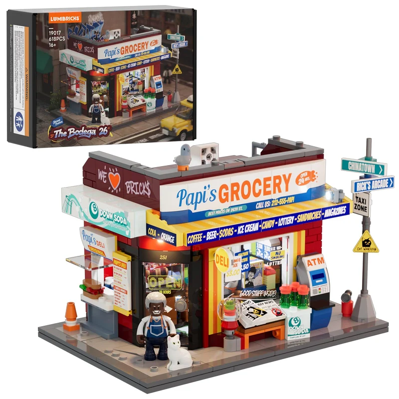 Lumibricks The Bodega Bauset mit LED-Beleuchtung, 618 Teile New Yorker Kiosk- und Lebensmittelgeschä