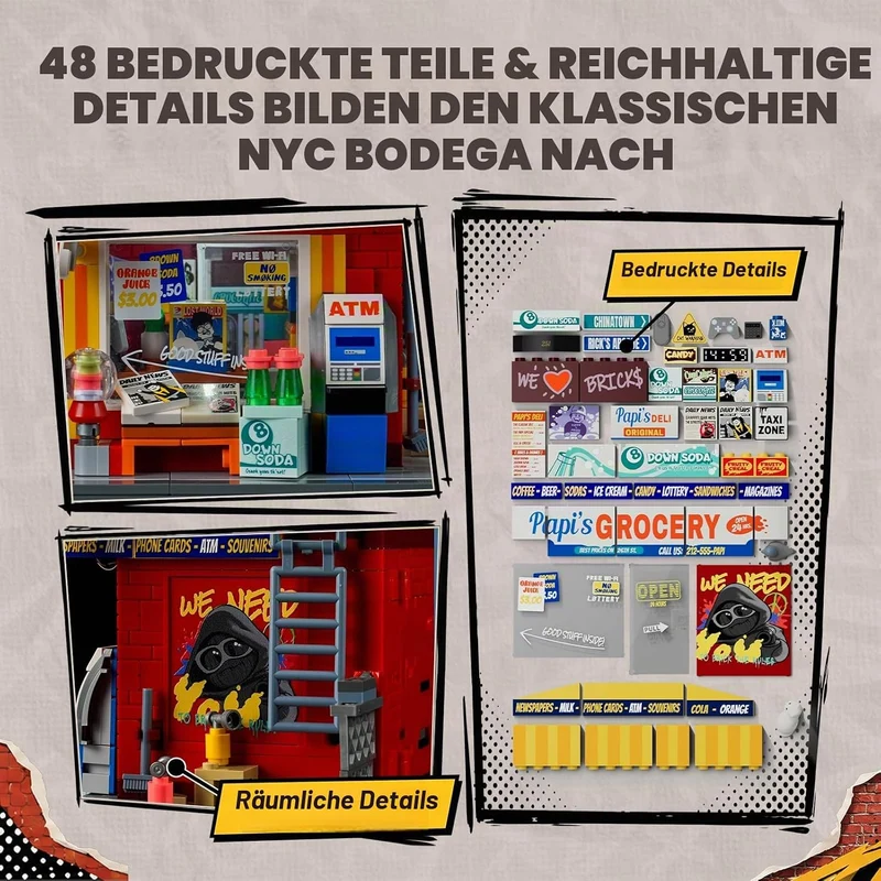 Lumibricks The Bodega Bauset mit LED-Beleuchtung, 618 Teile New Yorker Kiosk- und Lebensmittelgeschä