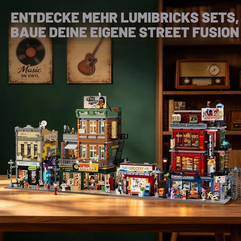 Lumibricks The Bodega Bauset mit LED-Beleuchtung, 618 Teile New Yorker Kiosk- und Lebensmittelgeschä