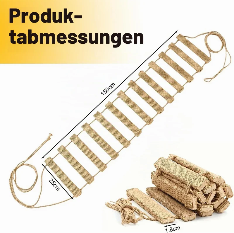 Katzenleiter Balkon 150 cm, Multifunktionale Katzenleiter & Klettergerüst, DIY Holzbrücke mit Sisals